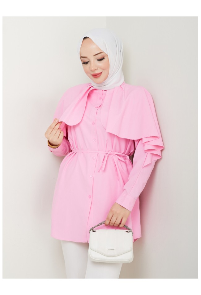 PELERİNLİ BAĞCIKLI GÖMLEK-PEMBE